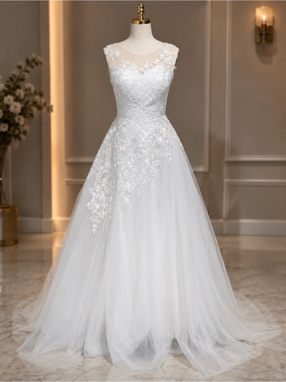White Sweetheart Sleeveless Wedding Gown